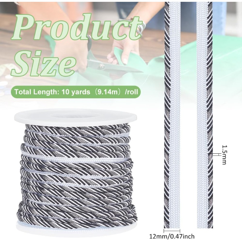 10 Yard Black Twisted Lip Cord - огляд і ціна Cord Trim Twisted